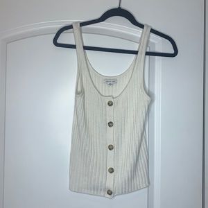 American Eagle White Knit Tank Top With Buttons